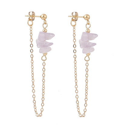 Серьги-гвоздики с подвесками из натуральных и синтетических смешанных каменных бусин для женщин, серьги-подвески с цепочкой, золотые