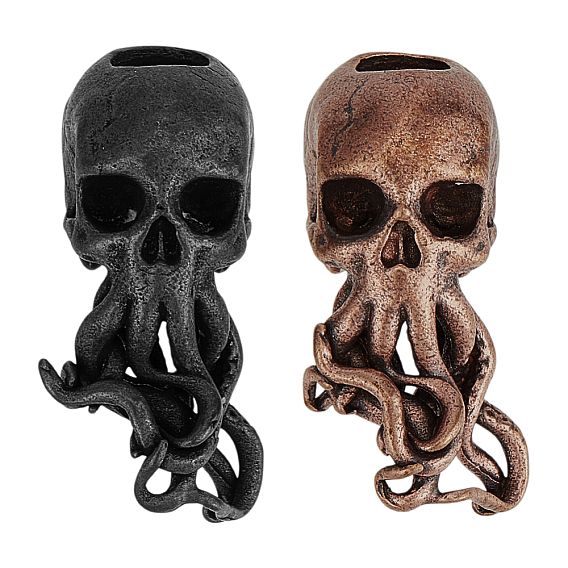 2шт 2 стили латунные европейские бусины, бусины с большим отверстием, череп осьминога