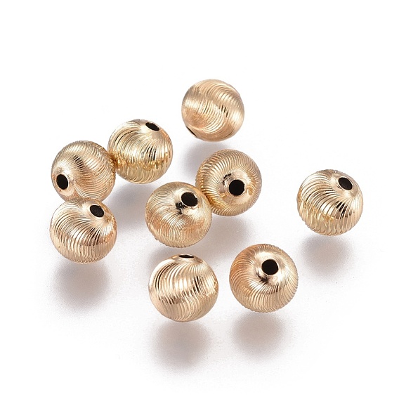 Electroplate Brass Corrugated Beads, Long-Lasting Plated, Round