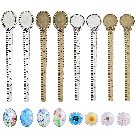 Наборы для изготовления овальных и плоских круглых закладок с цветочным рисунком своими руками., включая закладки из цинкового сплава и стеклянные кабошоны.