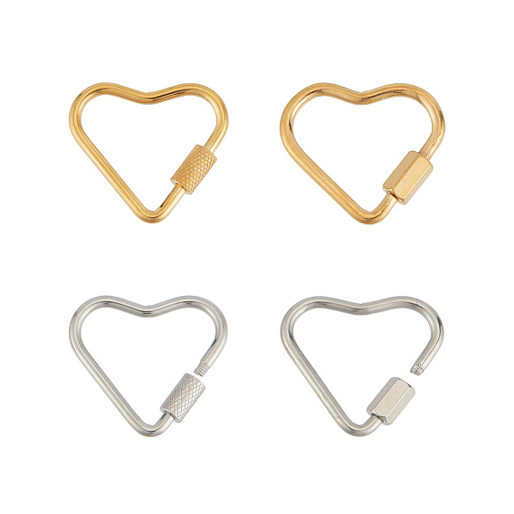 4 шт. 4 стили 304 подвески-замки с винтовым карабином из нержавеющей стали, для изготовления ожерелий, сердце