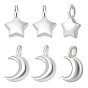 6 шт. 2 стили 925 подвески в виде луны и звезды из стерлингового серебра, серебряный цвет гальваническим