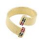 Colorful Cubic Zirconia Rectangle Open Cuff Ring, Brass Chunky Ring for Women