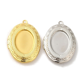 Rack Plating Brass Locket Pendants, Cabochon Settings, Long-Lasting Plated, Oval Charm