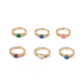 Enamel Rectangle Open Cuff Ring, Brass Jewelry for Women, Lead Free & Cadmium Free
