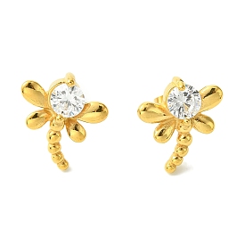 Vacuum Plating 304 Stainless Steel Cubic Zirconia Stud Earrings for Women, Dragonfly