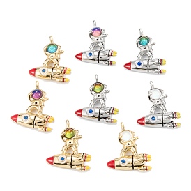 Латунь стекло кулоны, долговечный, без свинца, без никеля и без кадмия, космонавт с ракетой