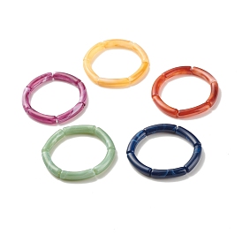 Imitation Gemstone Acrylic Curved Tube Beaded Stretch Bracelet, Chunky Bracelet for Women
