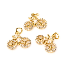 Brass Micro Pave Cubic Zirconia Pendants, with Jump Ring, Long-Lasting Plated, Bicycle