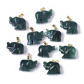 Природные подвески агат, с позолоченным металлом (случайная поставка из латуни или железа) на защелках, окрашенные, слон