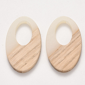 Transparent Resin & Wood Pendants, Waxed, Oval