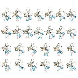 26шт. брелок с кисточкой из прозрачной эпоксидной смолы, прозрачного акрила и искусственной замши, с кольцами для ключей из сплава, с цепочками и застежками-лобстерами, 26 буквы