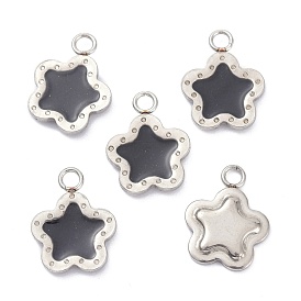 304 Stainless Steel Enamel Pendants, with Glitter, Stainless Steel Color, Star