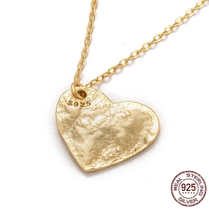 925 Sterling Silver Pendant Necklaces, with Spring Ring Clasps, with 925 Stamp, Textured, Heart
