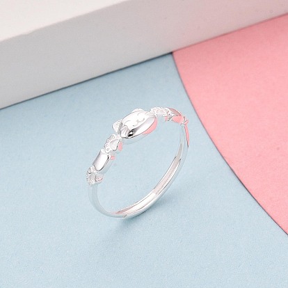 925 регулируемые кольца из стерлингового серебра для женщин, форма кошки, с печатью s925