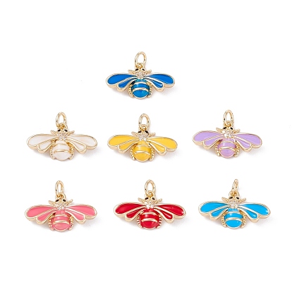 Brass Micro Pave Cubic Zirconia Pendants, with Enamel, Real 18K Gold Plated, Long-Lasting Plated, Bug