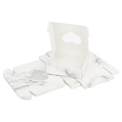 Marble Pattern Paper Cardboard Jewelry Boxes, Square with Heart