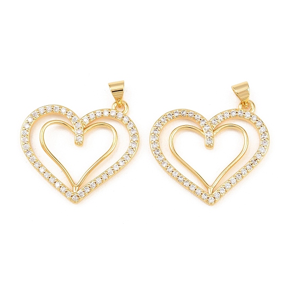 Латунные микро проложить кубического циркония подвески, сердце прелести, долговечный, стойки покрытие, без свинца и без кадмия