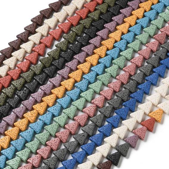 Нити из натуральных бусин из лавы, окрашенных в треугольники
