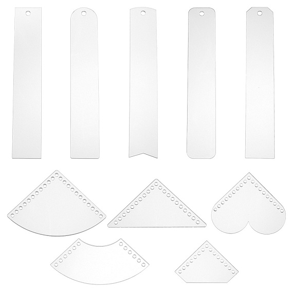 1 набор прозрачных акриловых шаблонов закладок, кожгалантерея трафарет, прямоугольник и треугольник и сердце и веер и ромб