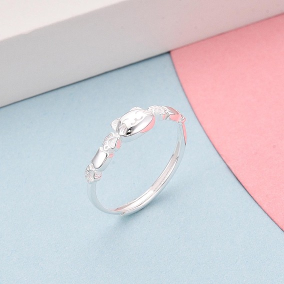 925 регулируемые кольца из стерлингового серебра для женщин, форма кошки, с печатью s925