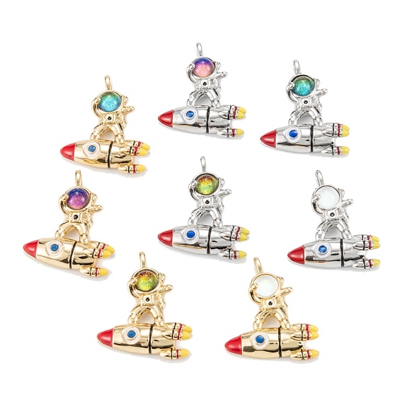 Латунь стекло кулоны, долговечный, без свинца, без никеля и без кадмия, космонавт с ракетой