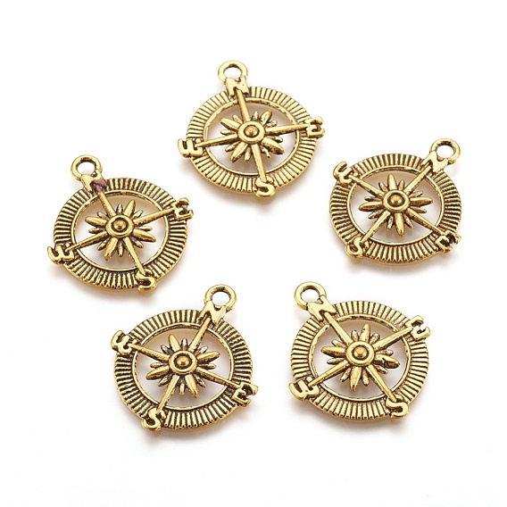 Tibetan Style Alloy Pendants, Lead Free & Cadmium Free, Compass, 29x25x3mm, Hole: 3mm