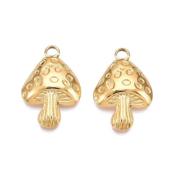 Placage ionique (ip) 304 pendentifs en acier inoxydable, charme de champignon