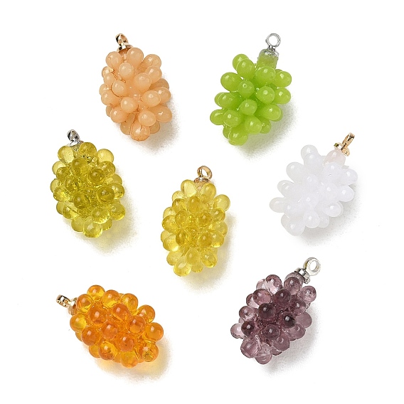 Acrylic Pendants, Grape Charms, with Platinum Tone Iron Loops