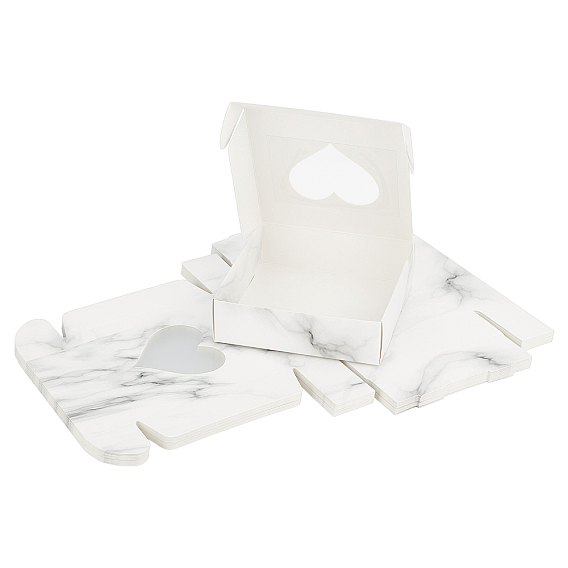 Marble Pattern Paper Cardboard Jewelry Boxes, Square with Heart