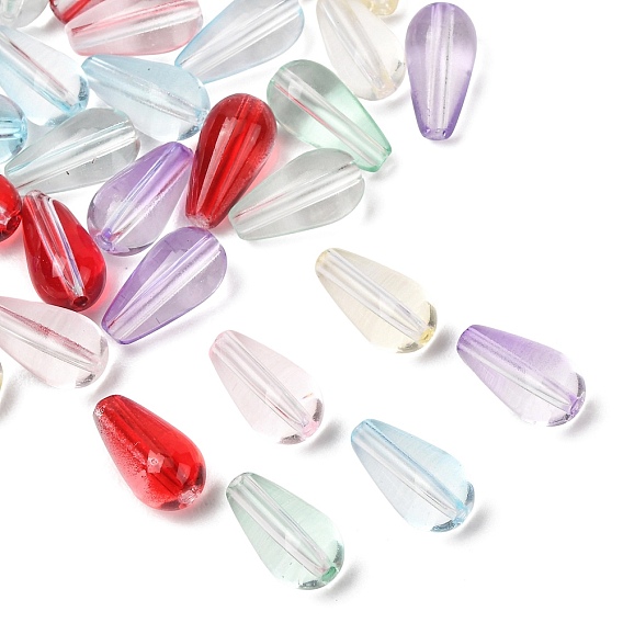 Baking Paint Transparent Glass Beads, Teardrop