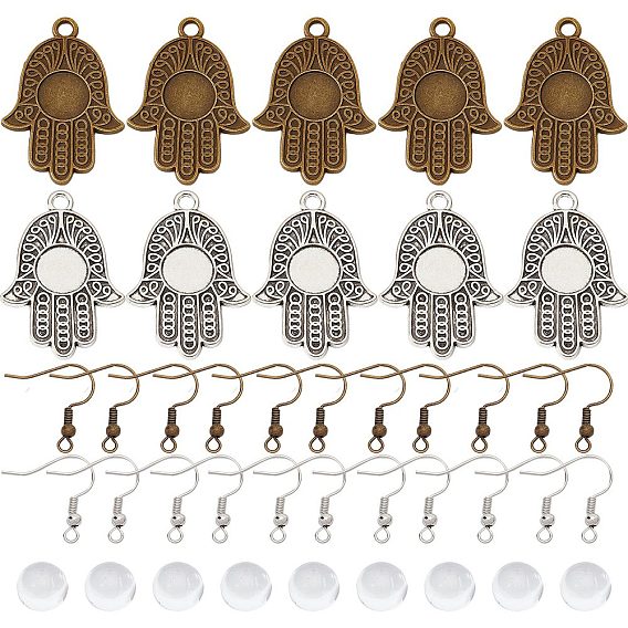 Набор для самостоятельного изготовления сережек-куполов, включает подвеску из сплава хамса с подносом, полукруглые стеклянные кабошоны, Латунные крючки для сережек