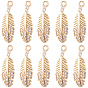 20Pcs Brass Micro Pave Cubic Zirconia Pendants, Light Gold, Long-Lasting Plated, Cadmium Free & Lead Free, Feather