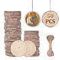 50pcs gros pendentifs en bois, plat rond, avec cordon de jute