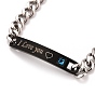 Rectangle with Word I Love You Link Bracelet with Rhinestone, 304 Stainless Steel Jewelry for Men Women