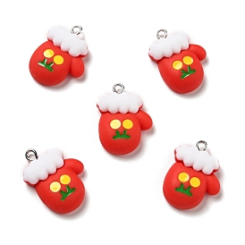 Christmas Opaque Resin Pendants, with Platinum Tone Iron Loops, Glove Charm