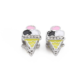 Crémaillère émail alliage placage perles européennes, avec strass cristal, Perles avec un grand trou   , sans cadmium et sans nickel et sans plomb, crème glacée, platine