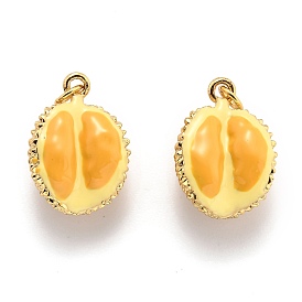 Brass Enamel Pendants, with Jump Ring, Long-Lasting Plated, Real 18K Gold Plated, Durian
