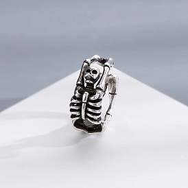 Tibetan Style Alloy Skeleton Open Cuff Rings for Unisex