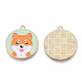 Подвески из экологически чистого сплава с эмалью, без кадмия и без свинца и без никеля, плоский круглый с шиба ину, золотой свет