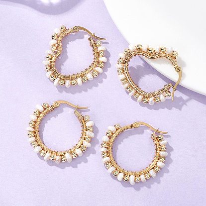 2 пары 2 стили серьги-кольца с натуральным культивированным пресноводным жемчугом, с 201 серьгами из нержавеющей стали, форма сердца и кольца