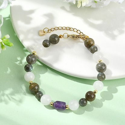 Браслеты из натурального лабрадорита, аметиста и белого нефрита для женщин, круглый и колонки