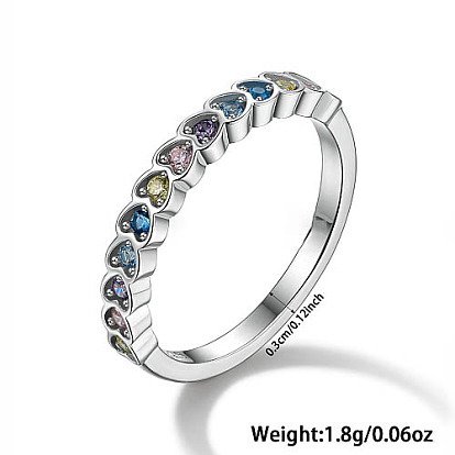 Heart Rhodium Plated Sterling Silver with Colorful Cubic Zirconia Finger Rings