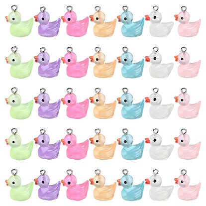 35шт 7 стили подвески из светящейся прозрачной смолы, прелести утки, с фурнитурой железной платинового оттенка