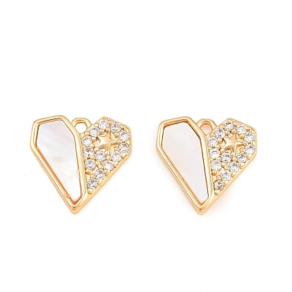 Подвески в виде ракушек из латуни с прозрачными кубическими циркониями ко Дню святого Валентина, геометрические подвески в форме сердца