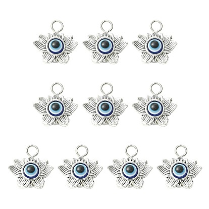 10pcs pendentifs en alliage de résine contre le mauvais œil, avec les accessoires en fer