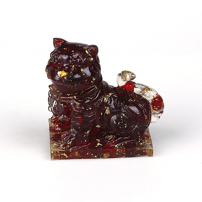 Resin Tiger Display Decoration, with Lampwork Chips inside Statues for Home Office Decorations