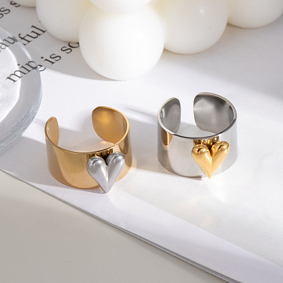 Открытые кольца-манжеты из нержавеющей стали для женщин, сердце, ручная полировка