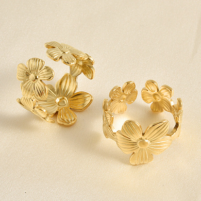 304 открытые кольца-манжеты из нержавеющей стали для женщин, цветок