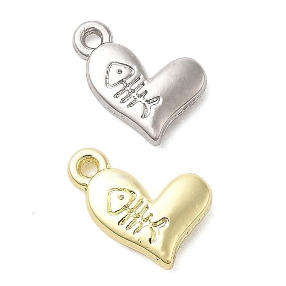 Подвески из сплава , сердце с рыбьей костью, стойки покрытие, долговечный, без свинца, без кадмии и без никеля